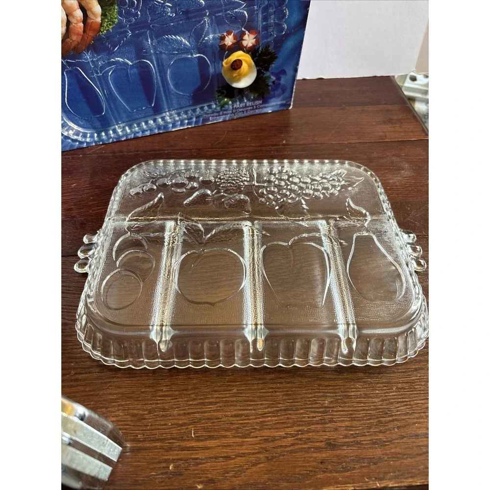 Indiana Glass Co Crystal Five Part Compartment Relish Serving‎ Tray Plate Easter